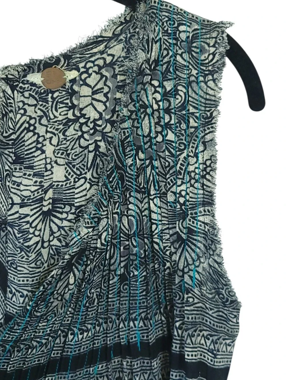 Free People Myna Print Split Back Tank S FP One Boho Tie Back Raw Hem Festival